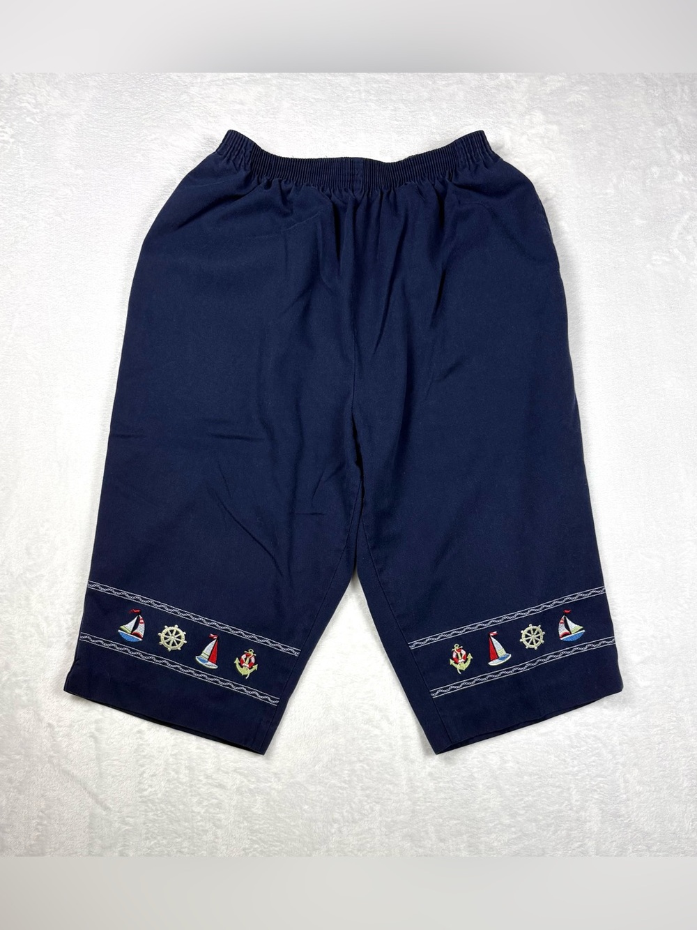 Bon Worth Navy Capri Pants with Nautical Embroidery